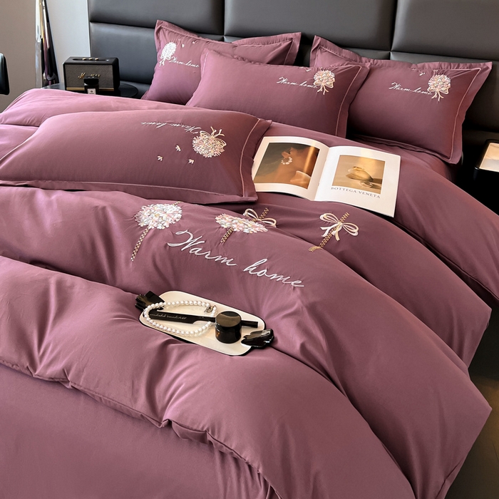 91家纺网 家纺一手货源 找家纺 韩后家纺 2025新款亲肤舒适纯色刺绣四件套-水墨青花系列 水墨青花-流光紫