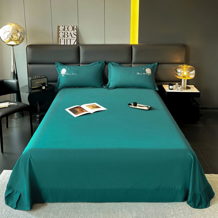 91家纺网 家纺一手货源 找家纺 韩后家纺 2025新款亲肤舒适纯色刺绣四件套-水墨青花系列 水墨青花-摩卡绿