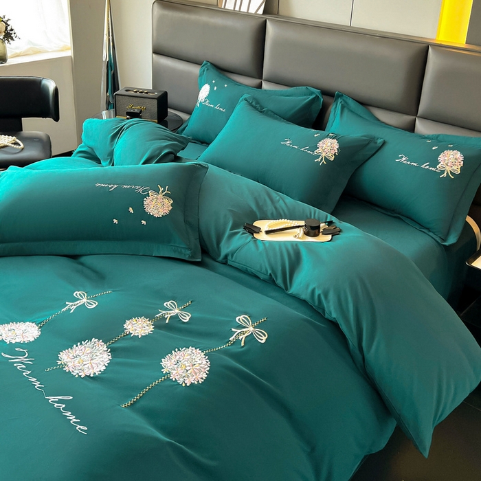 韩后家纺 2025新款亲肤舒适纯色刺绣四件套-水墨青花系列 水墨青花-摩卡绿
