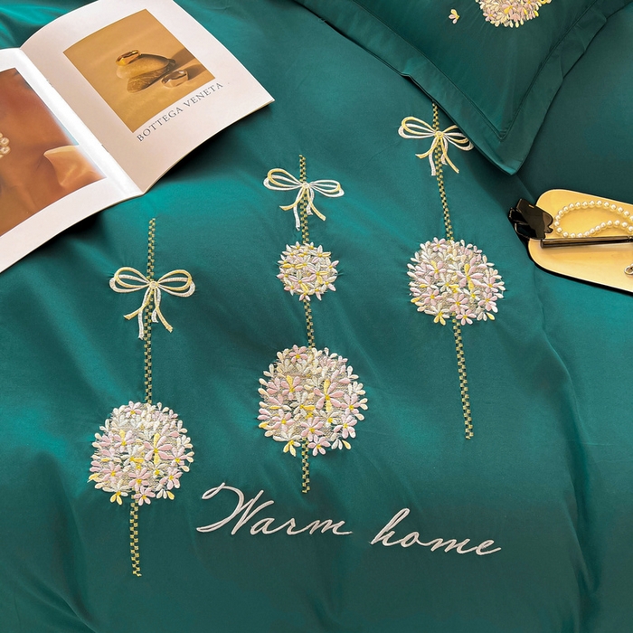 91家纺网 家纺一手货源 找家纺 韩后家纺 2025新款亲肤舒适纯色刺绣四件套-水墨青花系列 水墨青花-摩卡绿