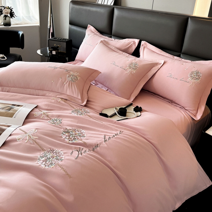 韩后家纺 2025新款亲肤舒适纯色刺绣四件套-水墨青花系列 水墨青花-浅粉