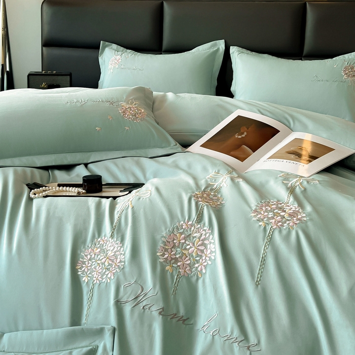 91家纺网 家纺一手货源 找家纺 韩后家纺 2025新款亲肤舒适纯色刺绣四件套-水墨青花系列 水墨青花-浅石蓝