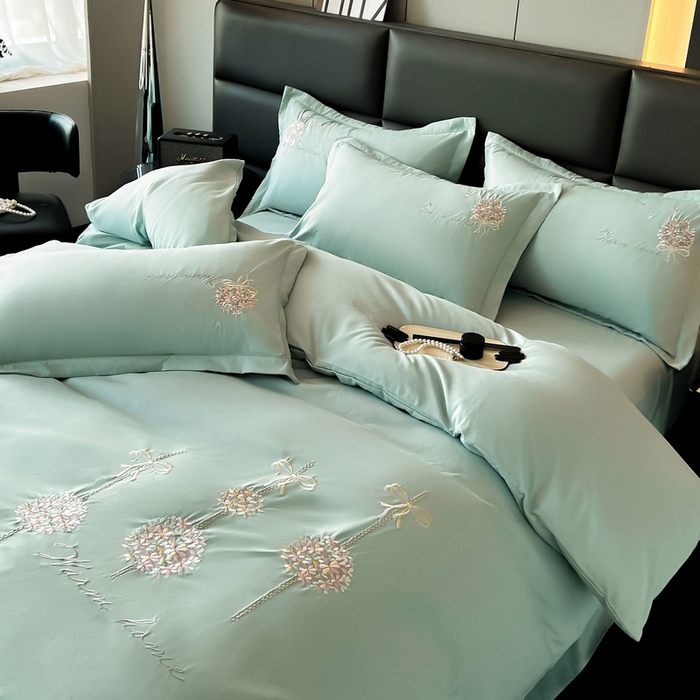 韩后家纺 2025新款亲肤舒适纯色刺绣四件套-水墨青花系列 水墨青花-浅石蓝