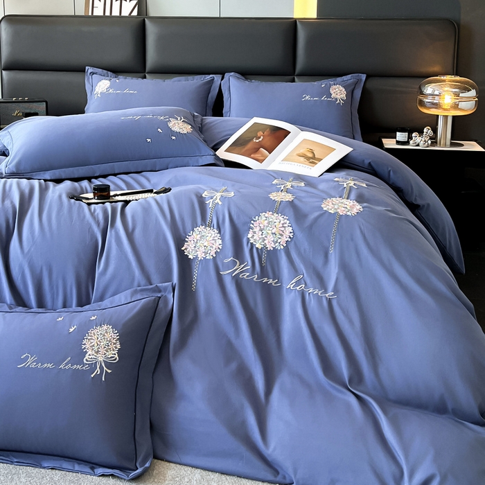 91家纺网 家纺一手货源 找家纺 韩后家纺 2025新款亲肤舒适纯色刺绣四件套-水墨青花系列 水墨青花-天空蓝