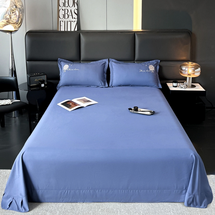 91家纺网 家纺一手货源 找家纺 韩后家纺 2025新款亲肤舒适纯色刺绣四件套-水墨青花系列 水墨青花-天空蓝