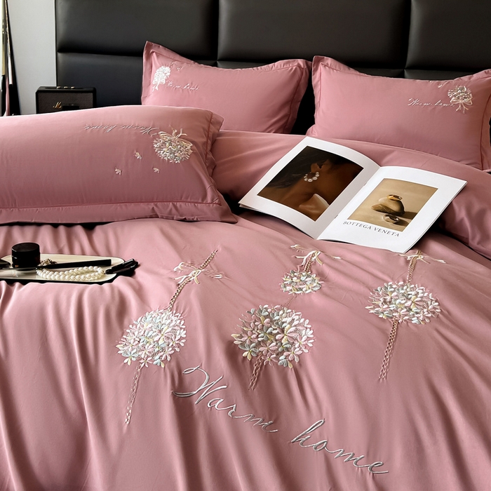 91家纺网 家纺一手货源 找家纺 韩后家纺 2025新款亲肤舒适纯色刺绣四件套-水墨青花系列 水墨青花-相思粉