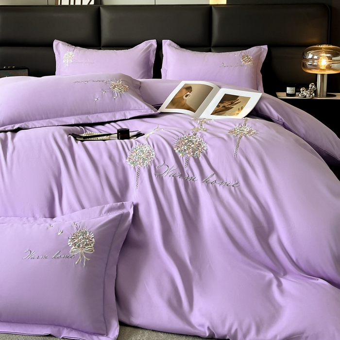 91家纺网 家纺一手货源 找家纺 韩后家纺 2025新款亲肤舒适纯色刺绣四件套-水墨青花系列 水墨青花-香芋紫