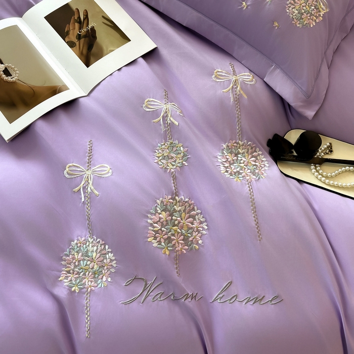 91家纺网 家纺一手货源 找家纺 韩后家纺 2025新款亲肤舒适纯色刺绣四件套-水墨青花系列 水墨青花-香芋紫