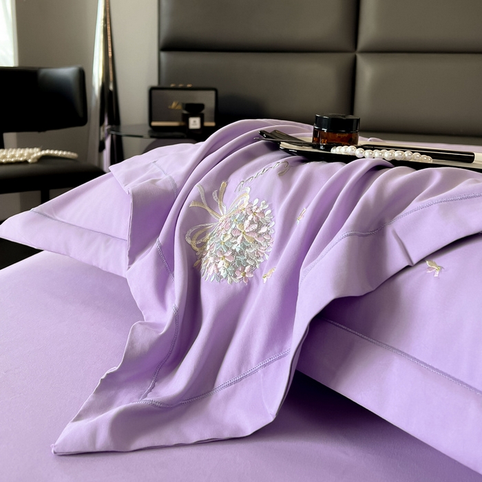 91家纺网 家纺一手货源 找家纺 韩后家纺 2025新款亲肤舒适纯色刺绣四件套-水墨青花系列 水墨青花-香芋紫