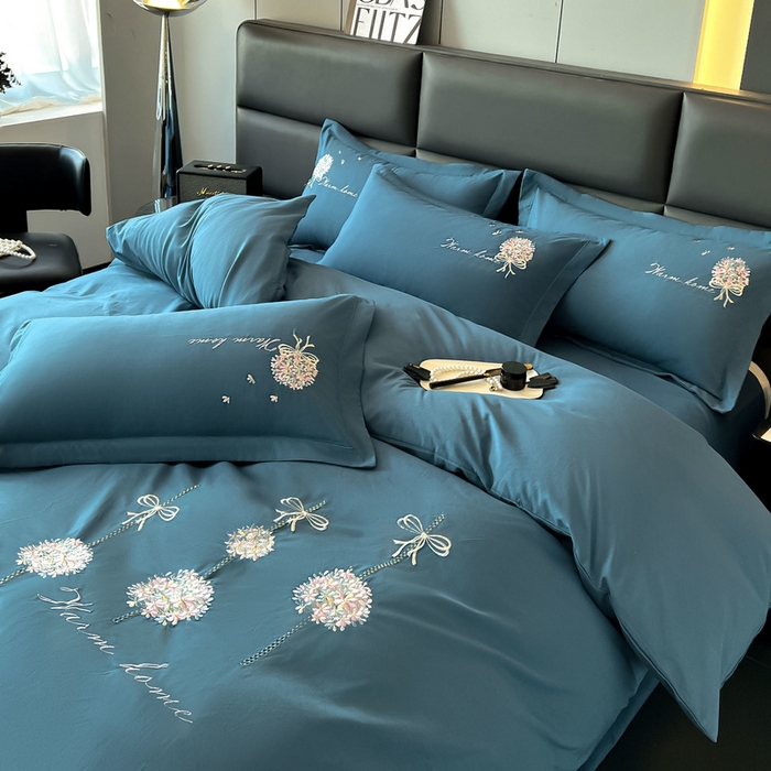 91家纺网 家纺一手货源 找家纺 （总）韩后家纺 2025新款亲肤舒适纯色刺绣四件套-水墨青花系列