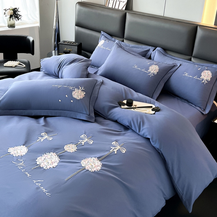 91家纺网 家纺一手货源 找家纺 （总）韩后家纺 2025新款亲肤舒适纯色刺绣四件套-水墨青花系列