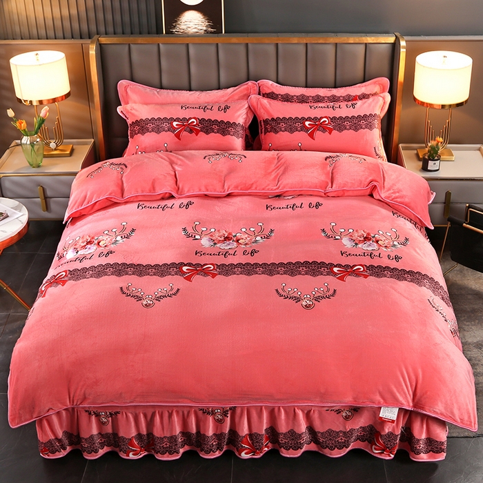 91家纺网 家纺一手货源 找家纺 （总）绒品壹家  2025新款电商直播爆款高克重5斤牛奶绒金貂绒印花床裙款三件套四件套