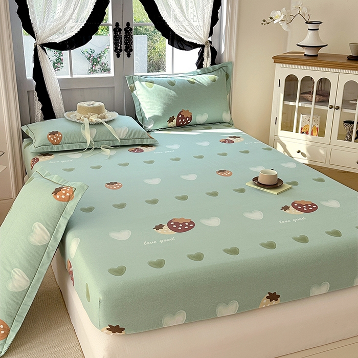 91家纺网 家纺一手货源 找家纺 家贝爱 2025新款加厚生态全棉磨毛床笠 爱心莓