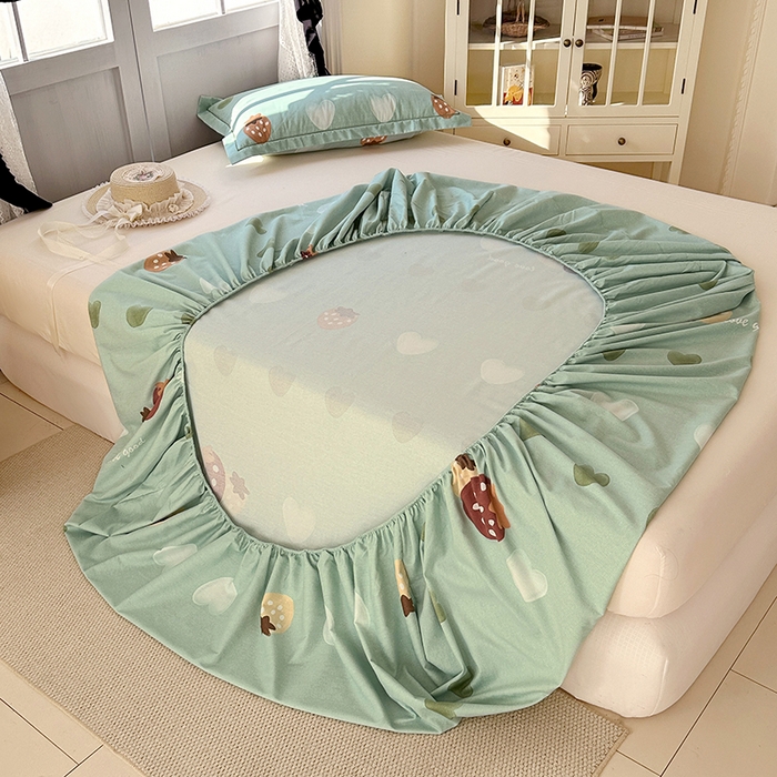 91家纺网 家纺一手货源 找家纺 家贝爱 2025新款加厚生态全棉磨毛床笠 爱心莓