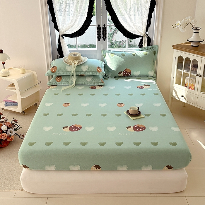 91家纺网 家纺一手货源 找家纺 家贝爱 2025新款加厚生态全棉磨毛床笠 爱心莓