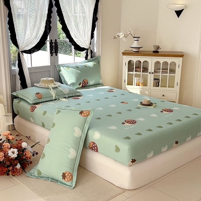 91家纺网 家纺一手货源 找家纺 家贝爱 2025新款加厚生态全棉磨毛床笠 爱心莓