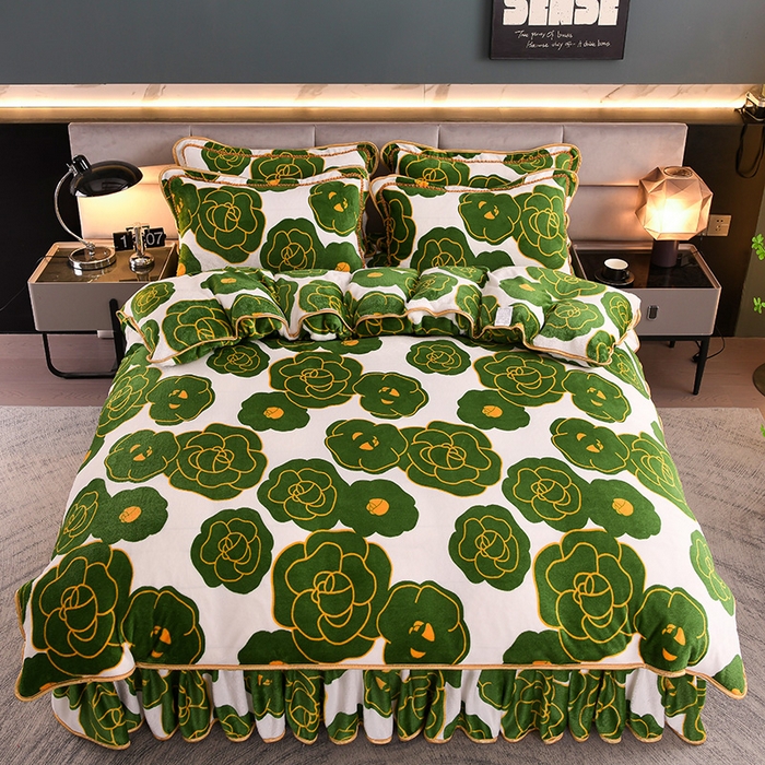 91家纺网 家纺一手货源 找家纺 （总）绒品壹家  2025新款电商直播爆款高克重5斤牛奶绒金貂绒印花床裙款三件套四件套