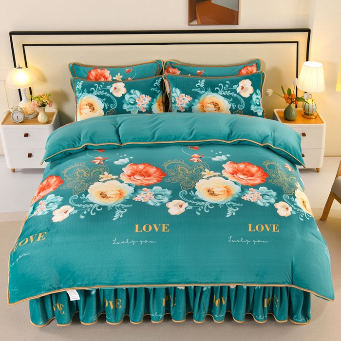 91家纺网 家纺一手货源 找家纺 （总）绒品壹家  2025新款电商直播爆款高克重5斤牛奶绒金貂绒印花床裙款三件套四件套