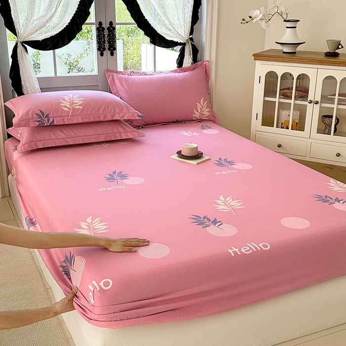 91家纺网 家纺一手货源 找家纺 家贝爱 2025新款加厚生态全棉磨毛床笠 你好叶