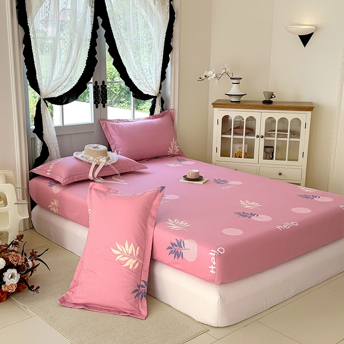 91家纺网 家纺一手货源 找家纺 家贝爱 2025新款加厚生态全棉磨毛床笠 你好叶