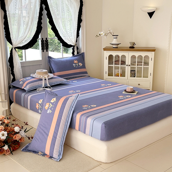 91家纺网 家纺一手货源 找家纺 家贝爱 2025新款加厚生态全棉磨毛床笠  三色花