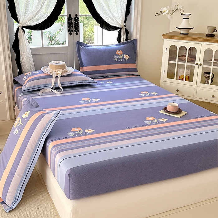 91家纺网 家纺一手货源 找家纺 家贝爱 2025新款加厚生态全棉磨毛床笠  三色花