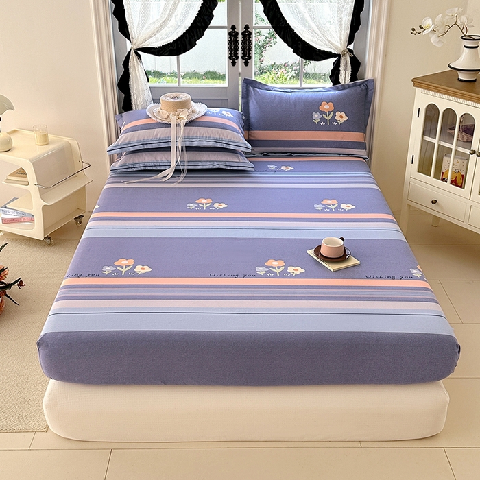 91家纺网 家纺一手货源 找家纺 家贝爱 2025新款加厚生态全棉磨毛床笠  三色花