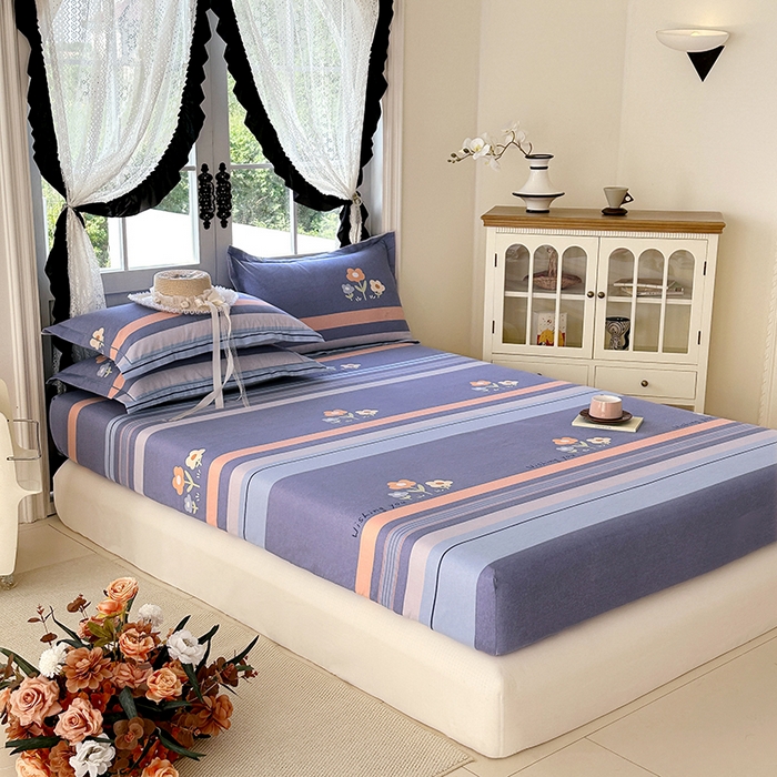 91家纺网 家纺一手货源 找家纺 家贝爱 2025新款加厚生态全棉磨毛床笠  三色花