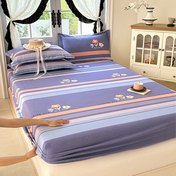 91家纺网 家纺一手货源 找家纺 家贝爱 2025新款加厚生态全棉磨毛床笠  三色花