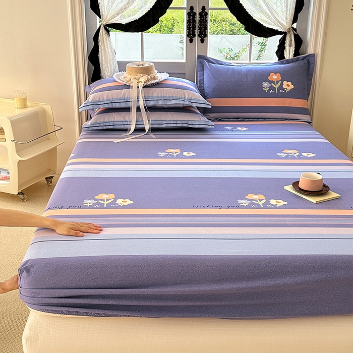 91家纺网 家纺一手货源 找家纺 家贝爱 2025新款加厚生态全棉磨毛床笠  三色花