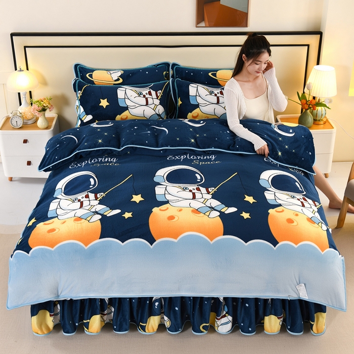 91家纺网 家纺一手货源 找家纺 （总）绒品壹家  2025新款电商直播爆款高克重5斤牛奶绒金貂绒印花床裙款三件套四件套