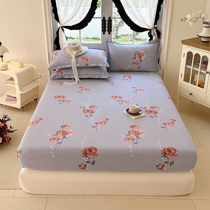 91家纺网 家纺一手货源 找家纺 家贝爱 2025新款加厚生态全棉磨毛床笠  芙蓉花语