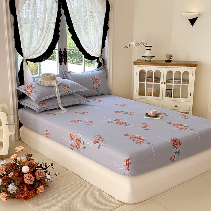 91家纺网 家纺一手货源 找家纺 家贝爱 2025新款加厚生态全棉磨毛床笠  芙蓉花语