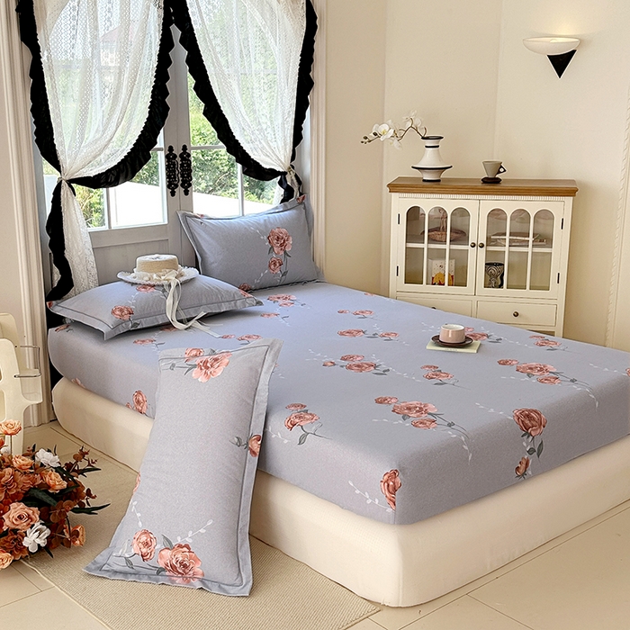 91家纺网 家纺一手货源 找家纺 家贝爱 2025新款加厚生态全棉磨毛床笠  芙蓉花语