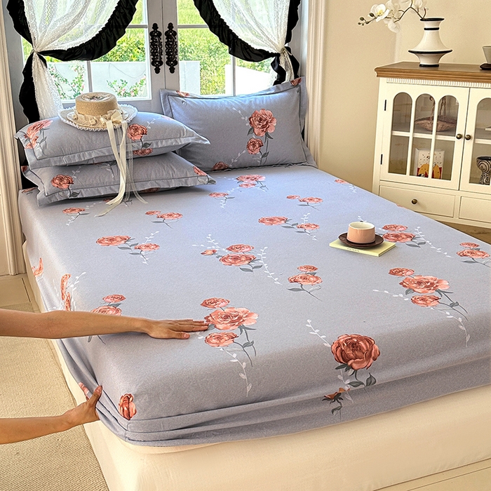 91家纺网 家纺一手货源 找家纺 家贝爱 2025新款加厚生态全棉磨毛床笠  芙蓉花语