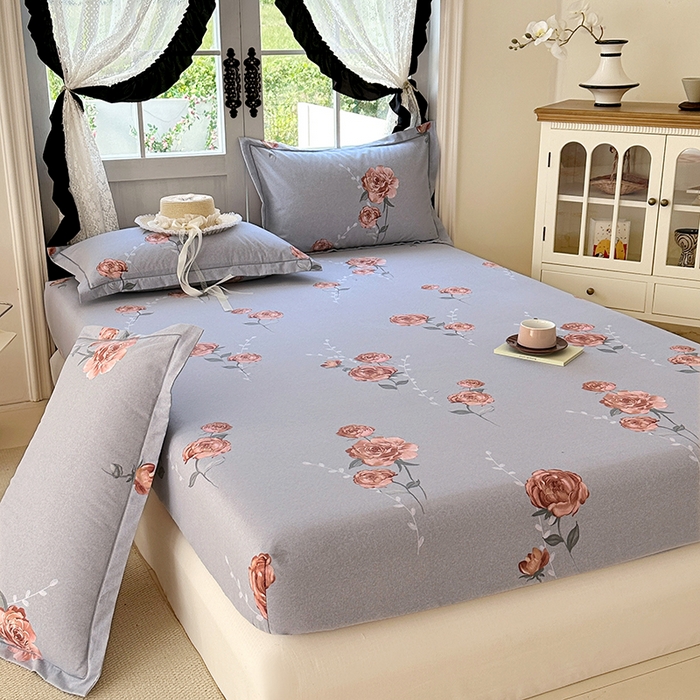 91家纺网 家纺一手货源 找家纺 家贝爱 2025新款加厚生态全棉磨毛床笠  芙蓉花语