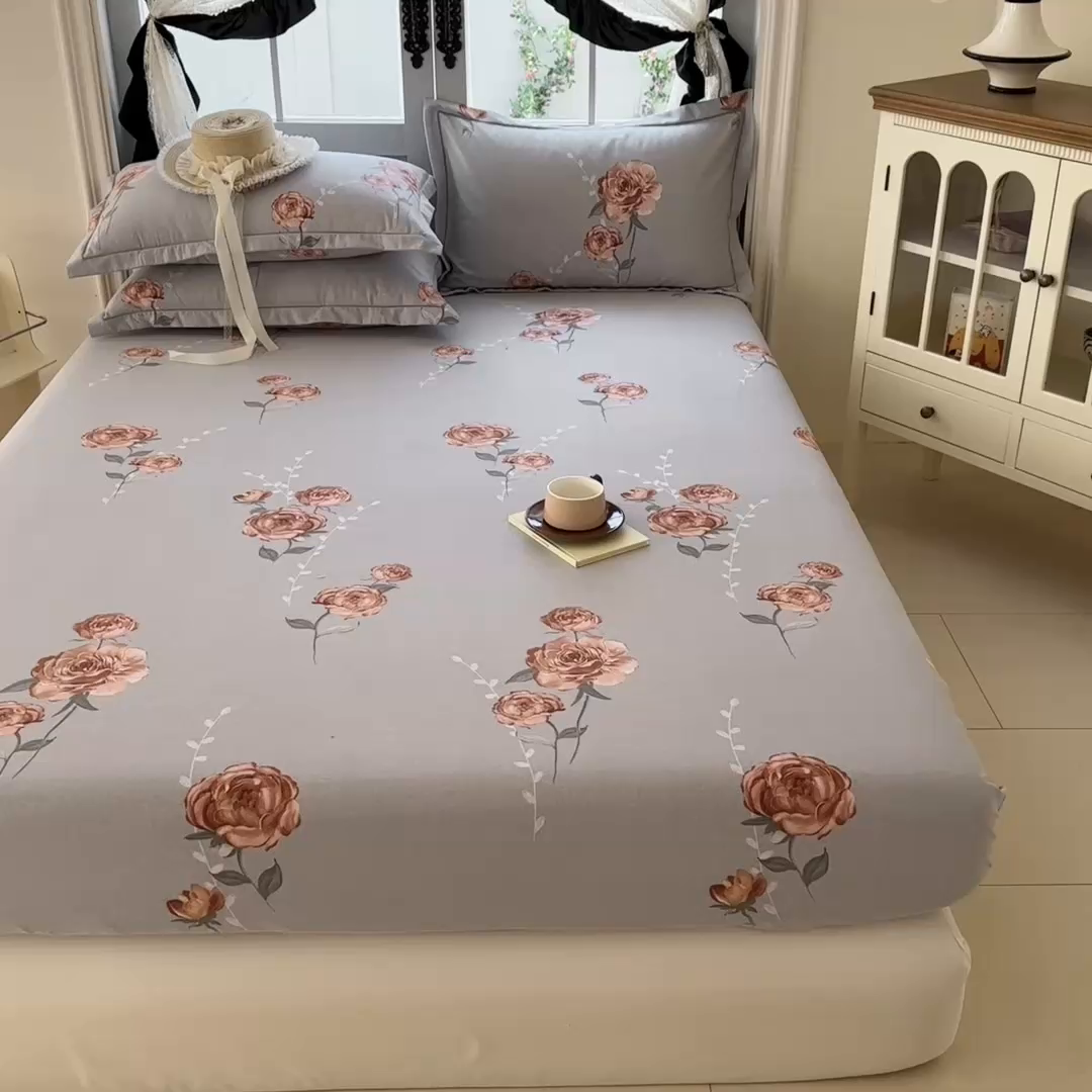 91家纺网 家纺一手货源 找家纺 家贝爱 2025新款加厚生态全棉磨毛床笠  芙蓉花语