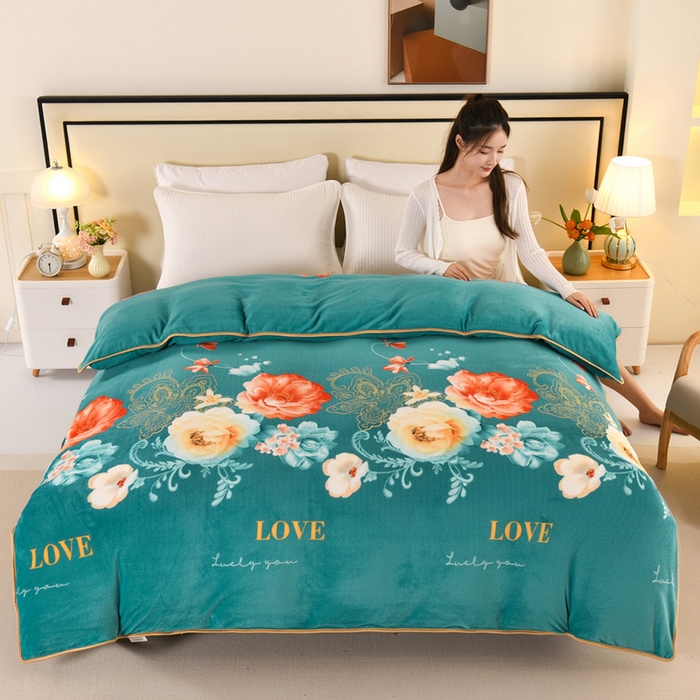 91家纺网 家纺一手货源 找家纺 绒品壹家  2025新款电商直播爆款高克重5斤牛奶绒金貂绒印花床裙款三件套四件套 花开富贵