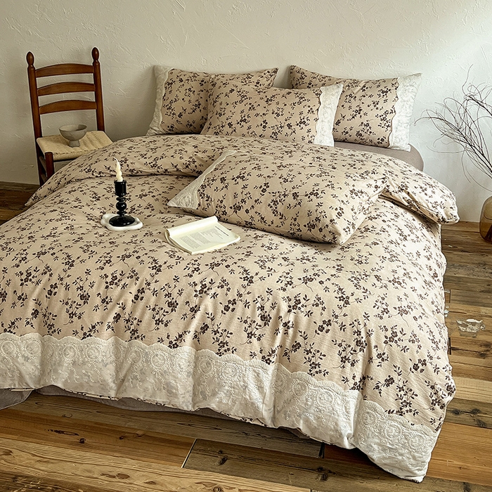 91家纺网 家纺一手货源 找家纺 富米莱（原臻工厂） 2025秋冬新品A类高克重亚麻复古全棉花边侘寂风原麻系列 茶里