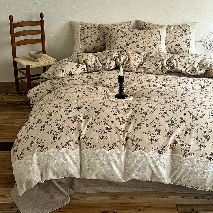 91家纺网 家纺一手货源 找家纺 富米莱（原臻工厂） 2025秋冬新品A类高克重亚麻复古全棉花边侘寂风原麻系列 茶里