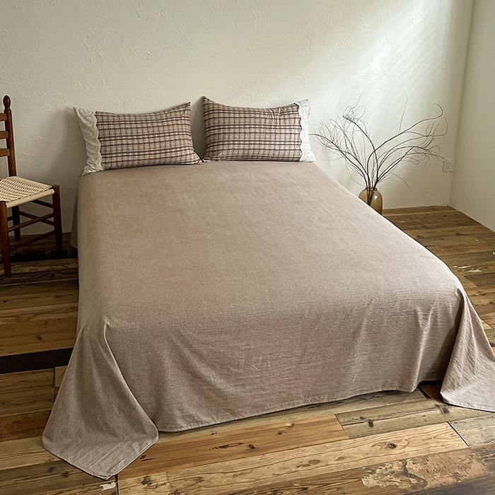 91家纺网 家纺一手货源 找家纺 富米莱（原臻工厂） 2025秋冬新品A类高克重亚麻复古全棉花边侘寂风原麻系列 茶巷