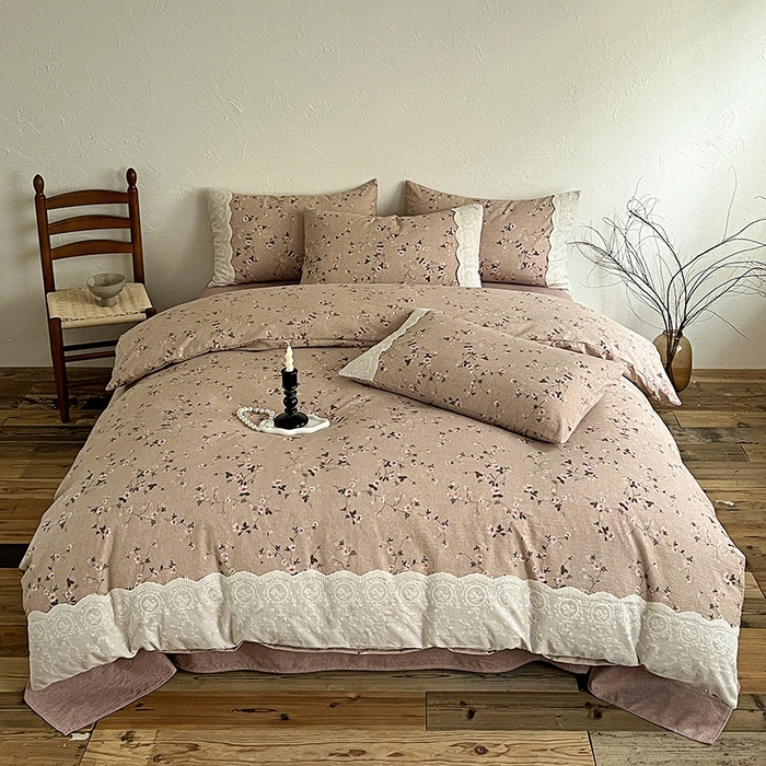 91家纺网 家纺一手货源 找家纺 富米莱（原臻工厂） 2025秋冬新品A类高克重亚麻复古全棉花边侘寂风原麻系列 花言