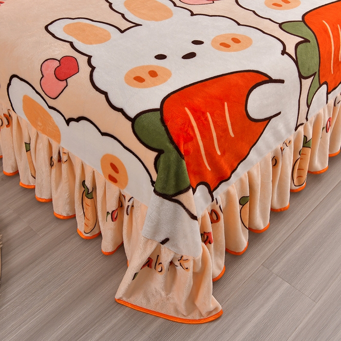 91家纺网 家纺一手货源 找家纺 绒品壹家  2025新款电商直播爆款高克重5斤牛奶绒金貂绒印花床裙款三件套四件套 钱兔似锦