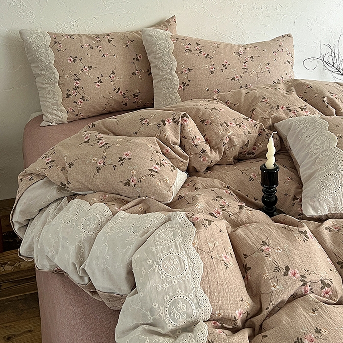 91家纺网 家纺一手货源 找家纺 富米莱（原臻工厂） 2025秋冬新品A类高克重亚麻复古全棉花边侘寂风原麻系列 花言