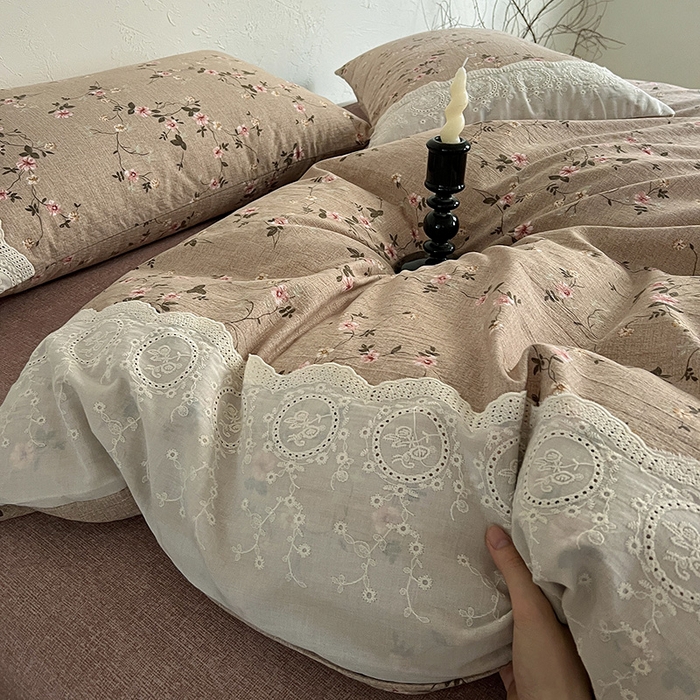 91家纺网 家纺一手货源 找家纺 富米莱（原臻工厂） 2025秋冬新品A类高克重亚麻复古全棉花边侘寂风原麻系列 花言