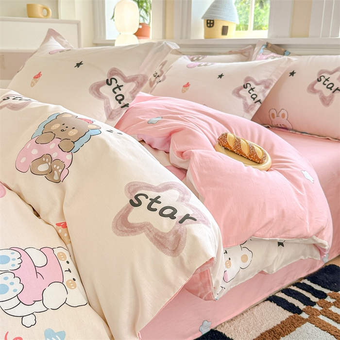 91家纺网 家纺一手货源 找家纺 帛织澜  2025新款全棉喷气12868系列纯棉四件套 星星兔