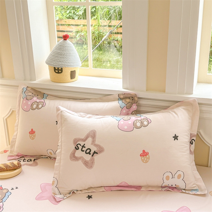 91家纺网 家纺一手货源 找家纺 帛织澜  2025新款全棉喷气12868系列纯棉四件套 星星兔