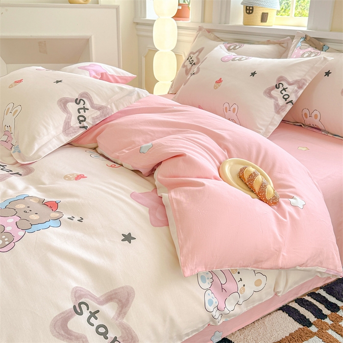 91家纺网 家纺一手货源 找家纺 帛织澜  2025新款全棉喷气12868系列纯棉四件套 星星兔