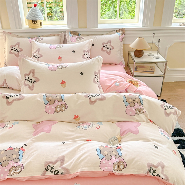 91家纺网 家纺一手货源 找家纺 帛织澜  2025新款全棉喷气12868系列纯棉四件套 星星兔