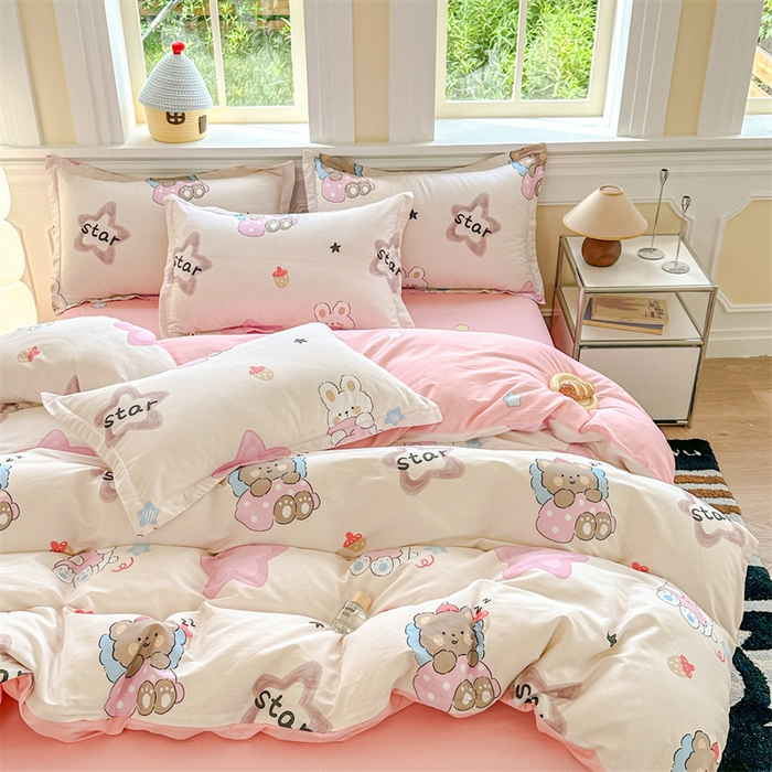 91家纺网 家纺一手货源 找家纺 帛织澜  2025新款全棉喷气12868系列纯棉四件套 星星兔